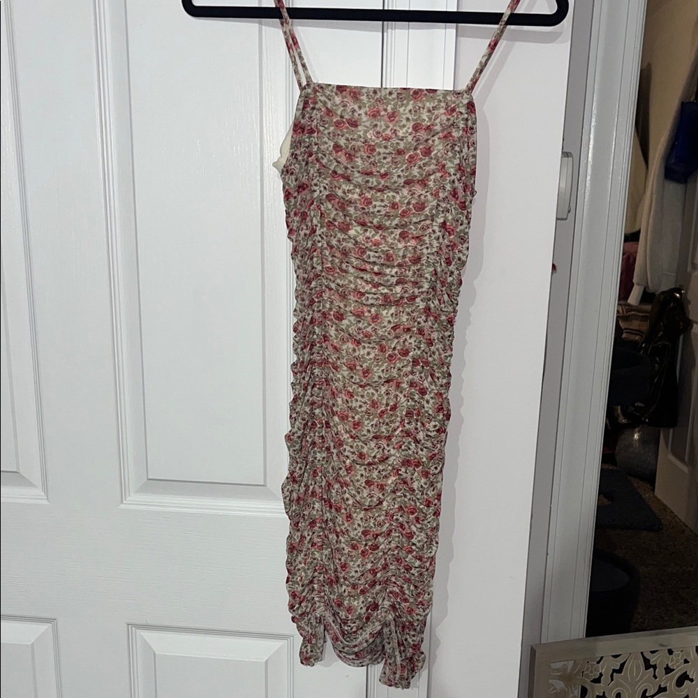 NWT Urban Outfitters bodycon mesh ruched floral minidress Size M